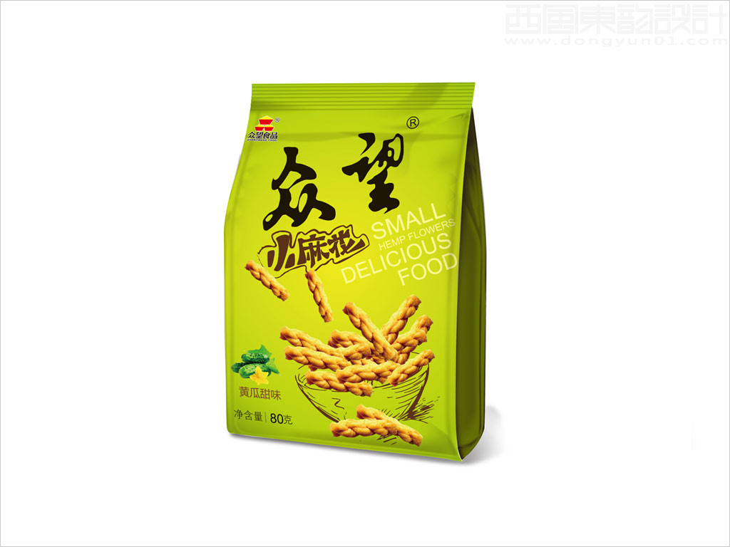 湖北眾望科工貿(mào)有限公司眾望黃瓜甜味小麻花休閑食品包裝袋設(shè)計