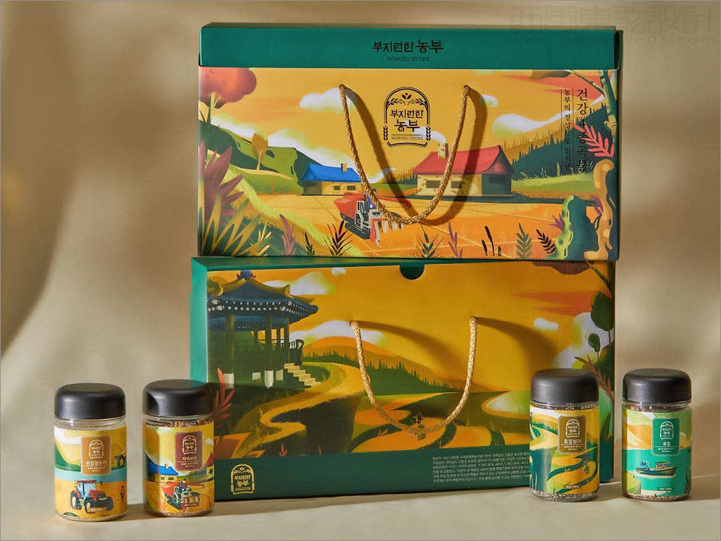 韓國大米雜糧農產品禮盒包裝設計