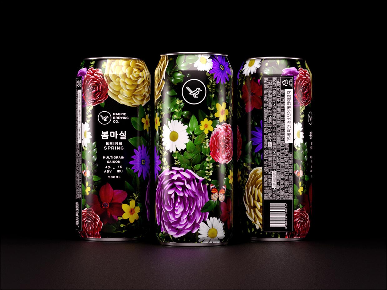 展示花藝的韓國Bring Spring精釀啤酒包裝設(shè)計(jì)